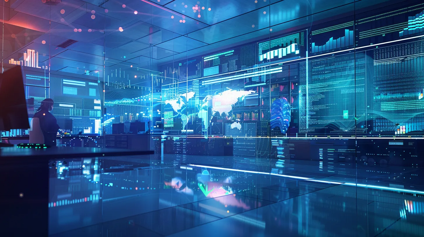 a modern office scene captures a focused professional analyzing website performance metrics on a sleek computer, surrounded by digital graphs and a clear representation of seo strategies on a large screen, emphasizing the importance of technical seo and link building for small businesses.